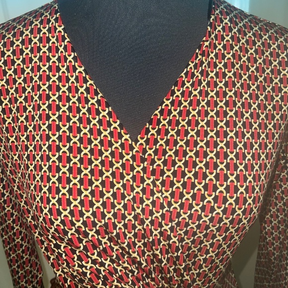 Michael Kors Red Gold Black Chain Print Long Sleeve Dress - Picture 12 of 15